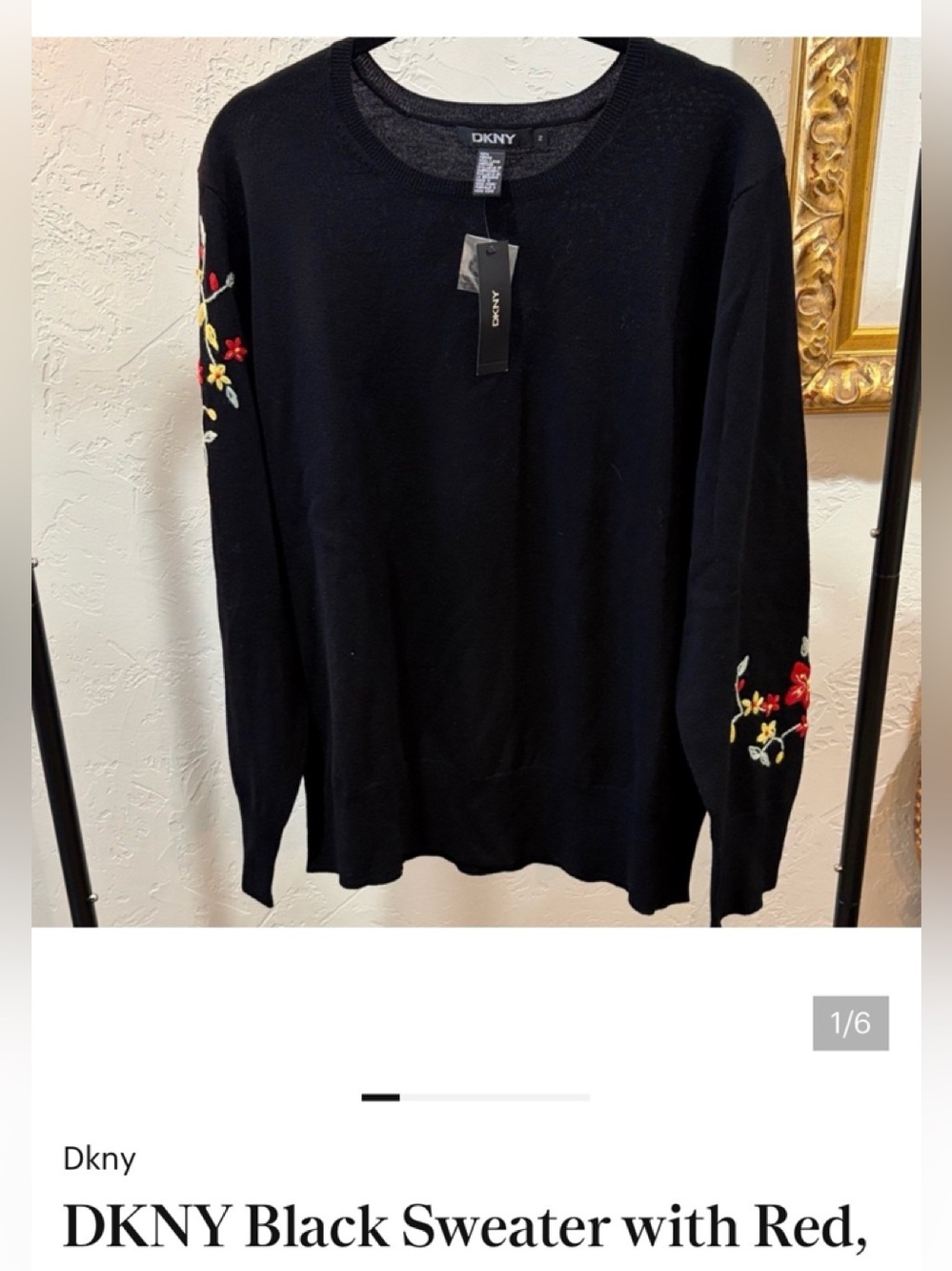 DKNY beautiful, new  Black Floral Embroidered Women’s Sweater